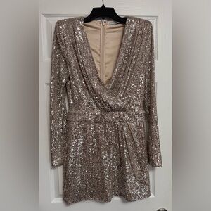 Ramy Brook V-neck Champagne Mini Sequin dress